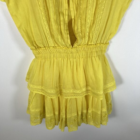 Karina Grimaldi Dress Women S Yellow Flutter‎ Sleeve Tiered Ruffle Tassel Mini - Picture 9 of 9